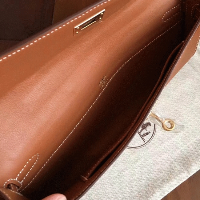 Gold Swift Knockoff Hermes Kelly Cut Clutch Sophisticated Clutch angle 4