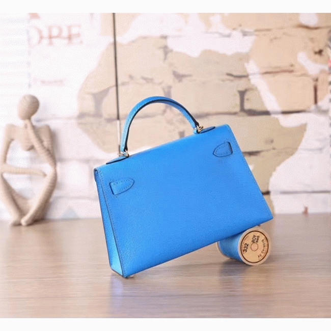Blue Hydra Chevre Replica Hermes Kelly 20cm Petite Handbag angle 2