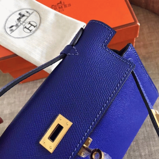 Electric Blue Epsom Replica Hermes Kelly Pochette Bright Purse angle 5