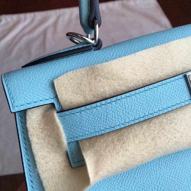 Blue Atoll Epsom Replica Hermes Kelly Sellier 28cm Vibrant Purse angle 3