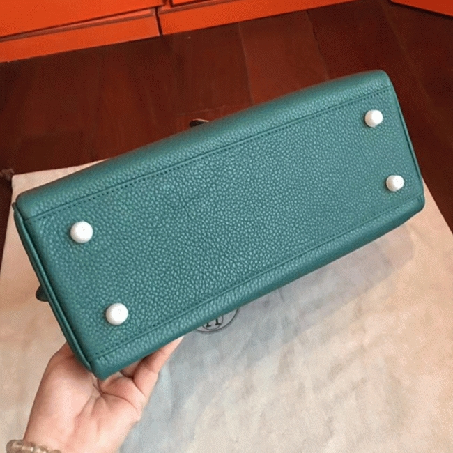 Malachite Clemence Knockoff Hermes Kelly Retourne 32cm Stylish Bag angle 5