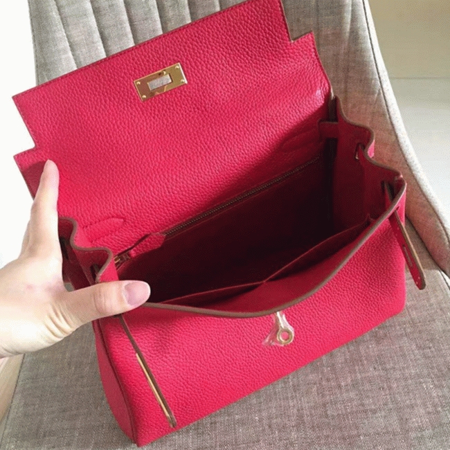Red Clemence Fake Hermes Kelly Retourne 32cm Vibrant Purse angle 5