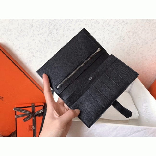 Black Epsom Copy Designer Hermes Bearn Wallet angle 4