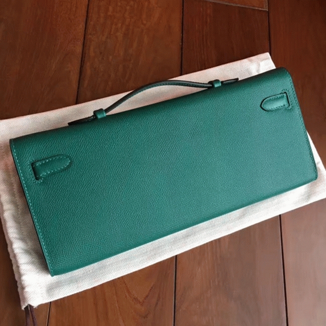 Malachite Epsom Fake Hermes Kelly Cut Clutch Fashion Purse angle 5