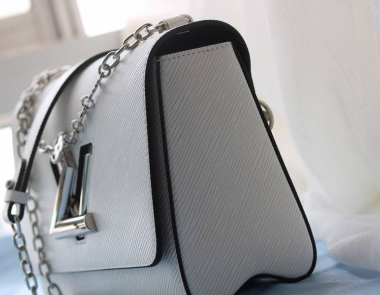 Louis Vuitton Epi Leather Twist MM With Flowers Jewels Chain Bag In Optic White angle 5