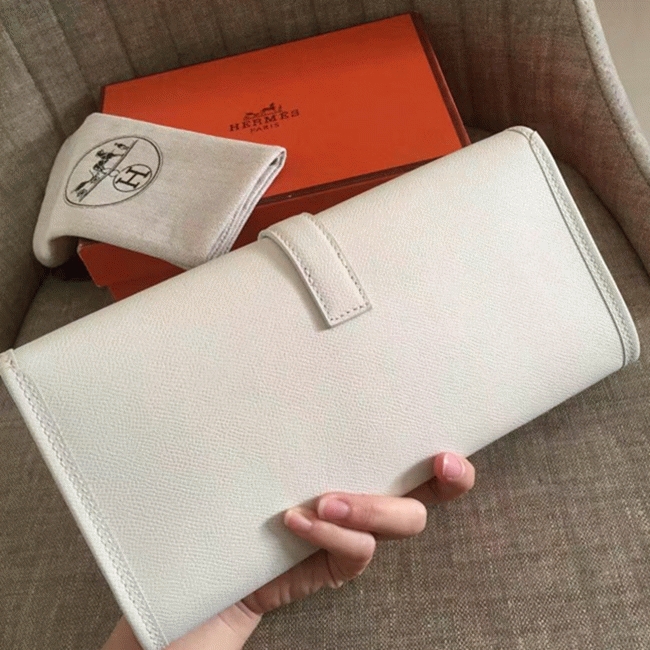 White fake Hermes Jige Elan clutch bag angle 2
