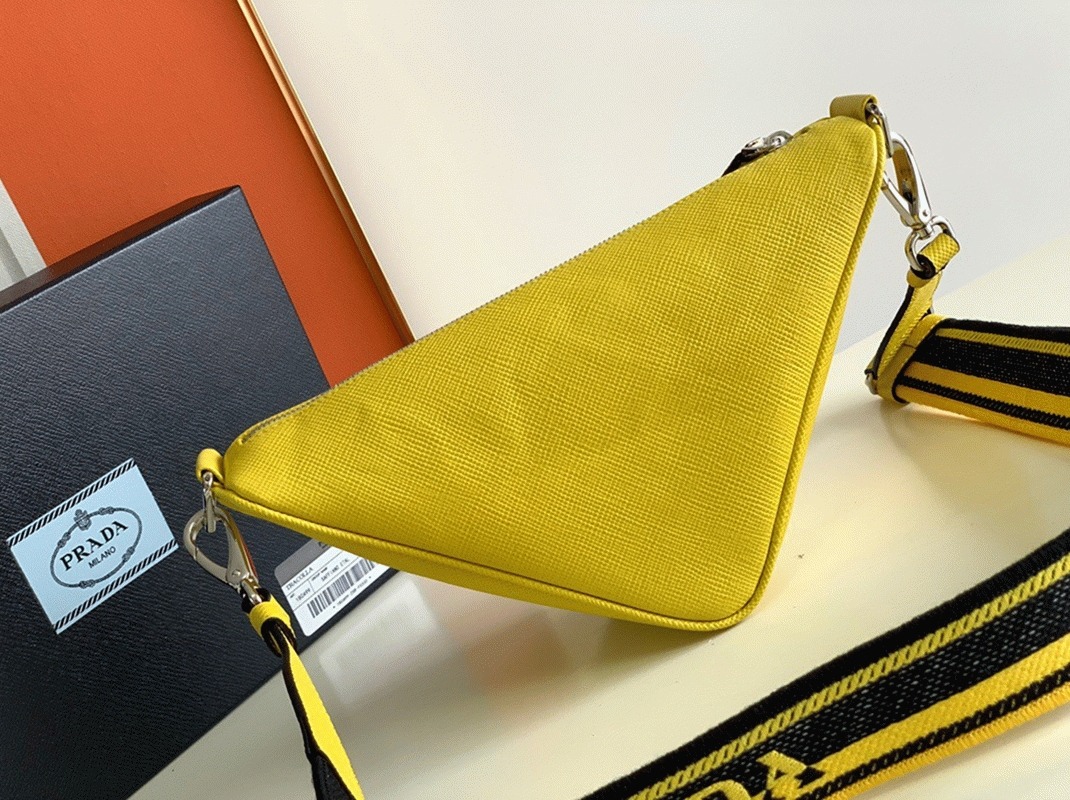 Prada Triangle Shoulder Bag Knockoff in Yellow angle 3