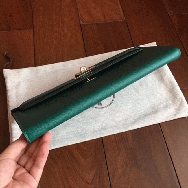 Malachite Epsom Fake Hermes Kelly Cut Clutch Fashion Purse angle 2