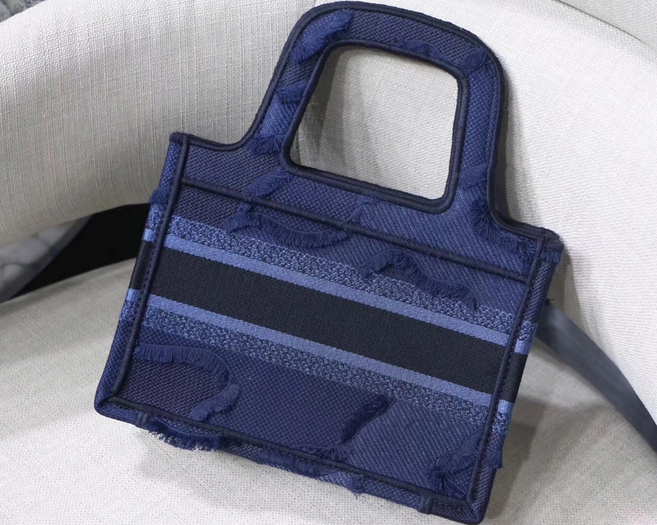 Dior Mini Book Tote Bag Replica in Blue Camouflage angle 2