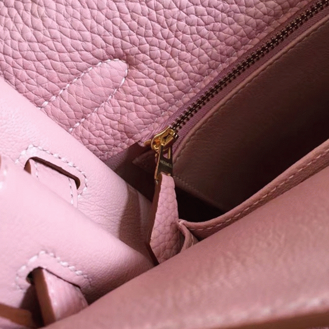Pink Clemence Replica Hermes Kelly Retourne 32cm Tote angle 2