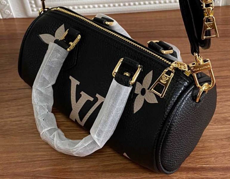 Louis Vuitton Monogram Empreinte Papillon BB Bag In Black And Beige angle 5