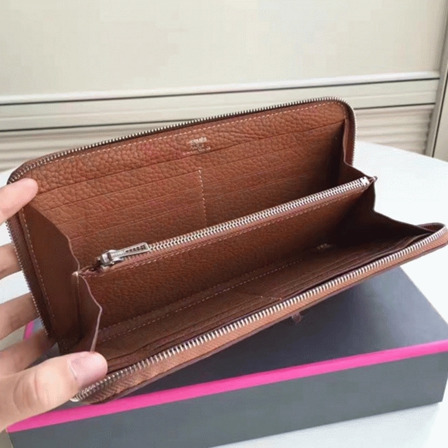 Brown Luxury Replica Hermes Wallet Azap Zipped angle 3