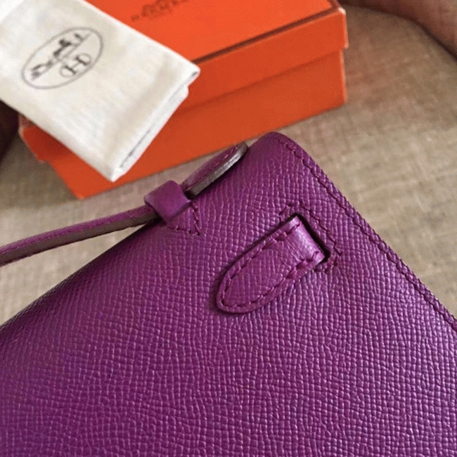 Cyclamen Epsom Knockoff Hermes Kelly Pochette Light Purple Clutch angle 5