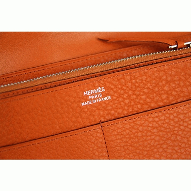 Orange knockoff designer Hermes Dogon combine wallet angle 4