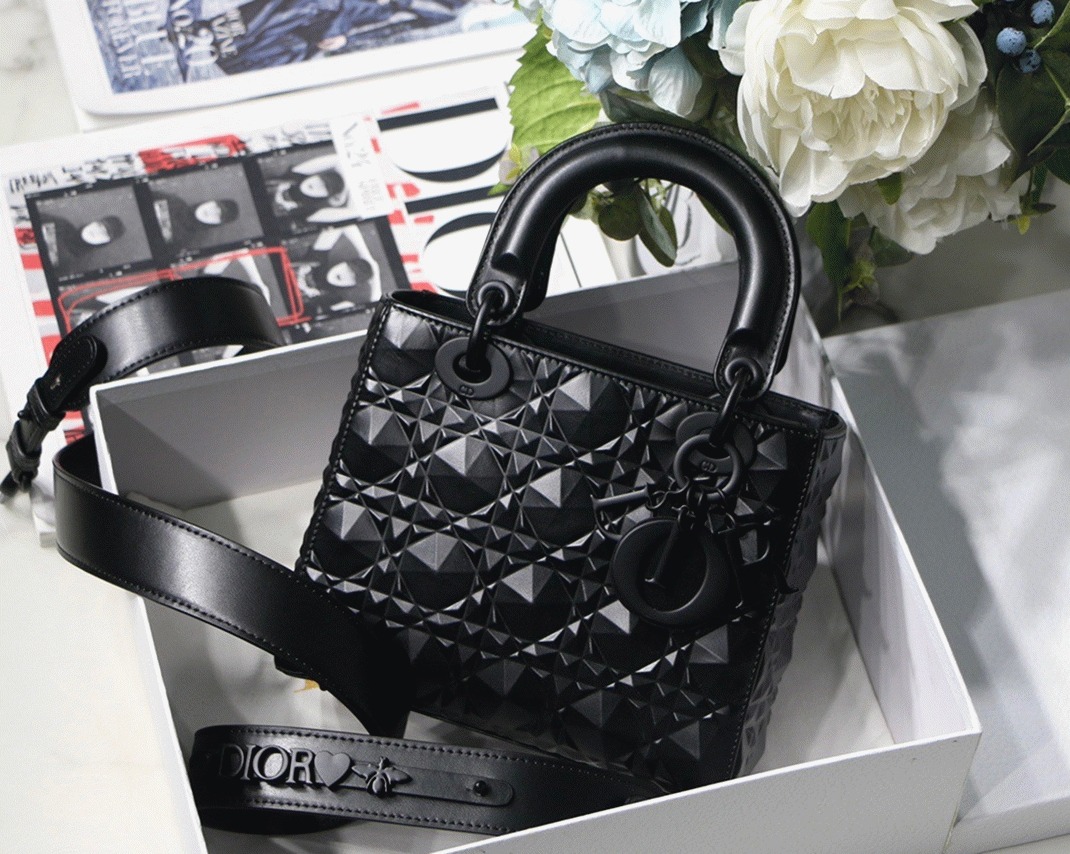 Dior Small Lady Dior My ABCDior Bag Fake in Black Calfskin with Diamond Motif angle 5