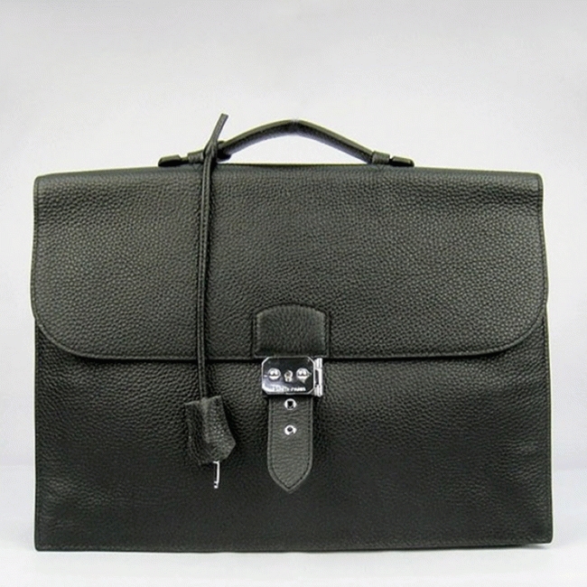 Black Calf Leather Replica Hermes Sac A Depeches 38cm Briefcase