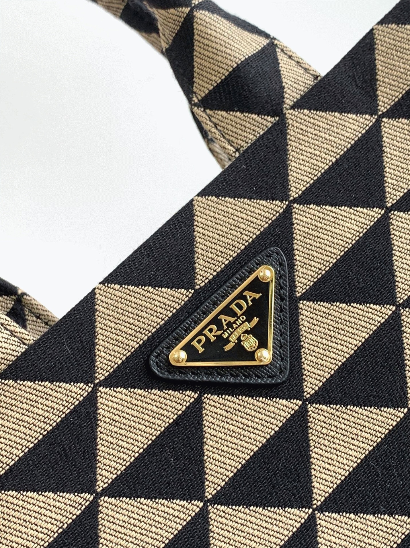 Prada Symbole Small Bag Replica in Black/Beige Jacquard Fabric angle 5