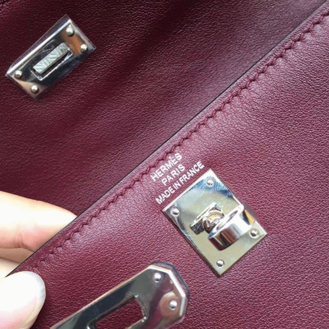 Bordeaux Swift Leather Knockoff Hermes Kelly Danse Elegant Bag angle 5