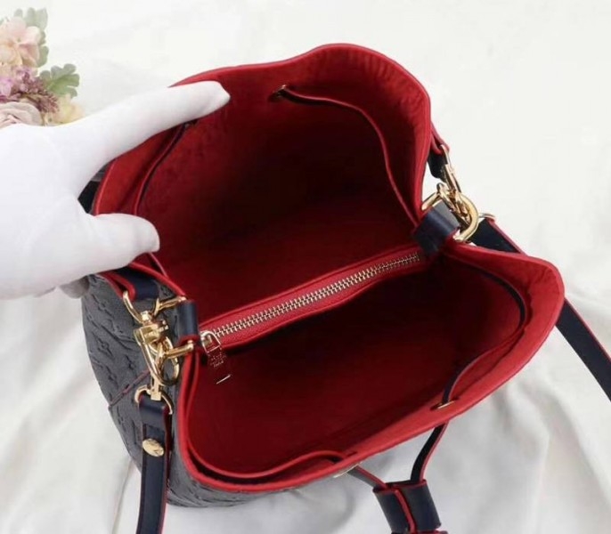 Louis Vuitton Monogram Empreinte NeoNoe MM Bag In Marine Rouge angle 5