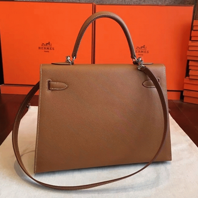 Brown Epsom Knockoff Hermes Kelly 32cm Sellier Classic Purse angle 4