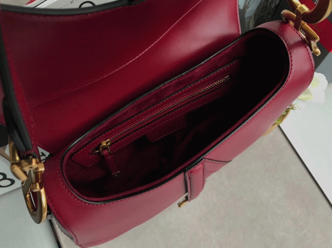 Dior Saddle Bag Replica in Red Smooth Calfskin angle 3