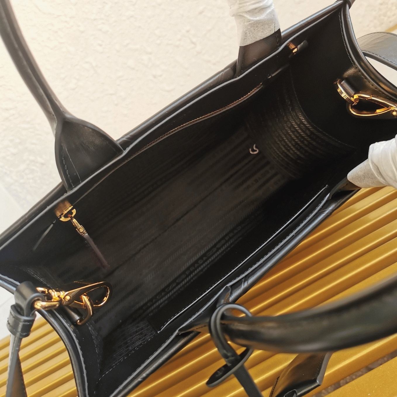 Prada Symbole Small Bag Fake with Topstitching in Black angle 4