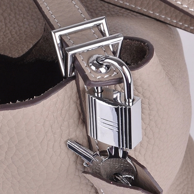 Grey knockoff Hermes Picotin Lock handbag angle 3