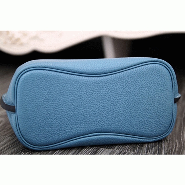 Jean Blue Leather Fake Hermes So Kelly 22cm Casual Handbag angle 5