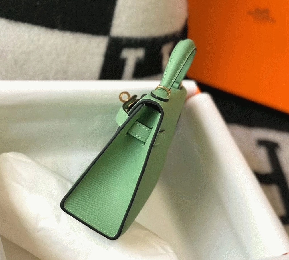 Hermes Kelly Mini II Bag Replica in Vert Criquet angle 3