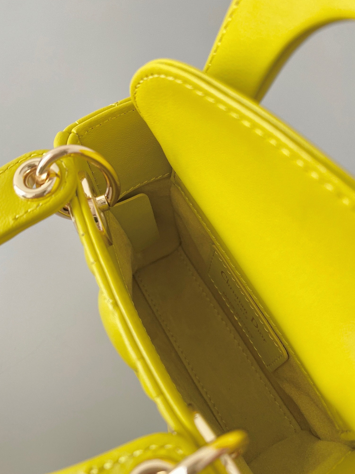 Dior Lady Dior Micro Bag Fake in Yellow Cannage Lambskin angle 2