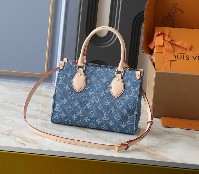 Monogram Denim OnTheGo PM In Blue angle 5