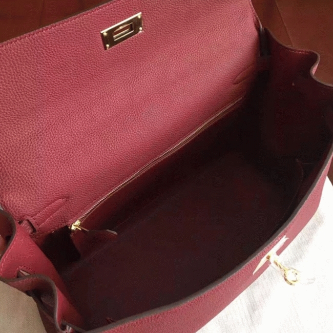 Bordeaux Clemence Replica Hermes Kelly 35cm Rich Color Bag angle 3