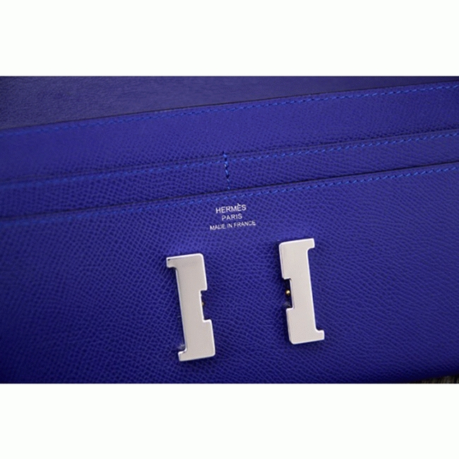Electric blue replica Hermes Constance wallet angle 2