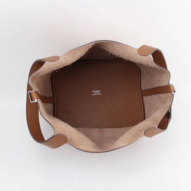Brown faux luxury Hermes Picotin Lock handbag angle 5