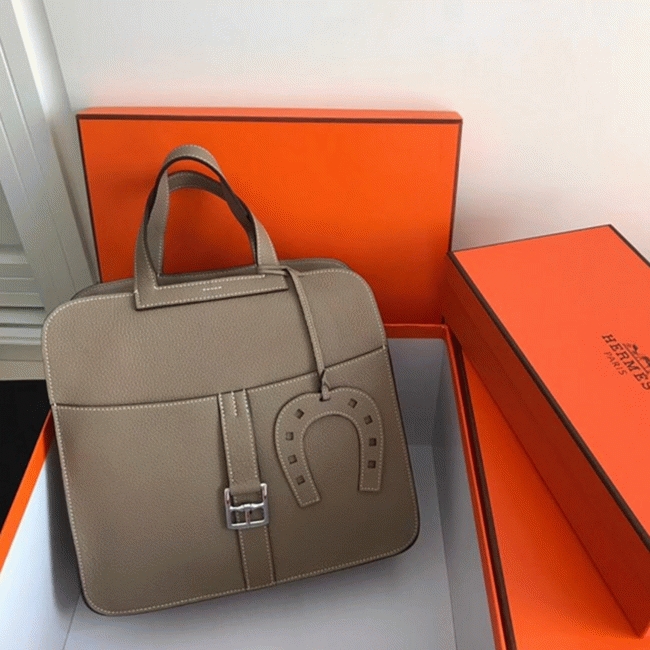Grey AAA Replica Hermes Halzan Elegant Leather Tote angle 5