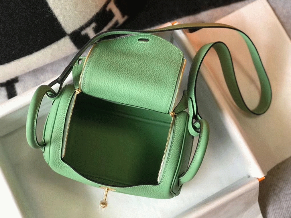 Knockoff Hermes Lindy Mini handbag in vert criquet color angle 2