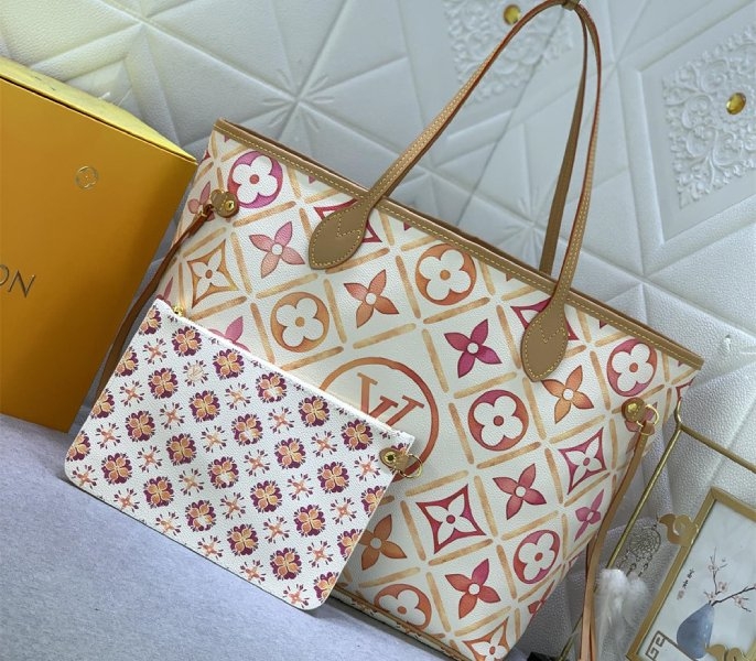 Louis Vuitton LV By The Pool Monogram Tiles Canvas Neverfull MM Tote In Coral angle 2