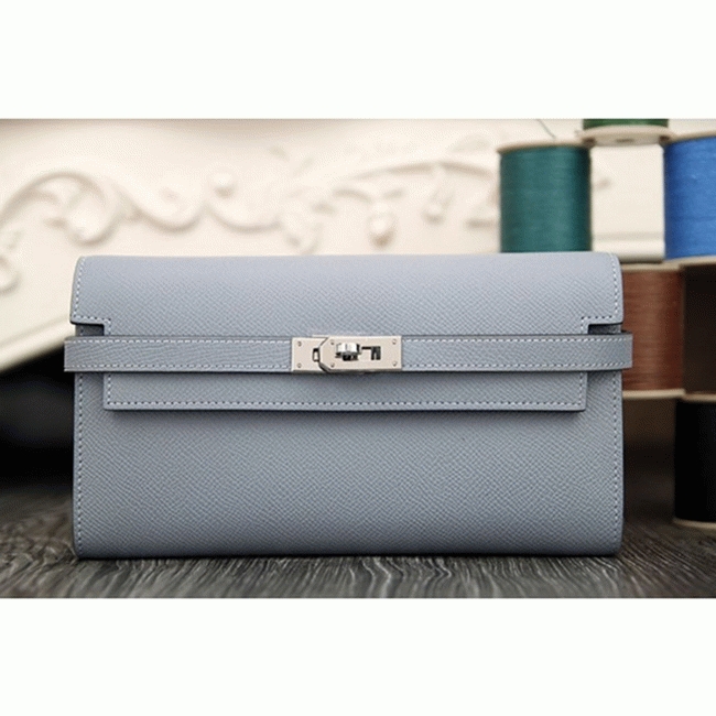 Blue lin knockoff Hermes Kelly Longue wallet