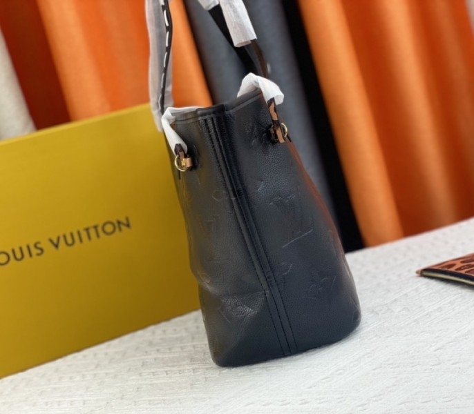 Louis Vuitton Monogram Empreinte Wild At Heart Neverfull MM Tote In Black angle 3
