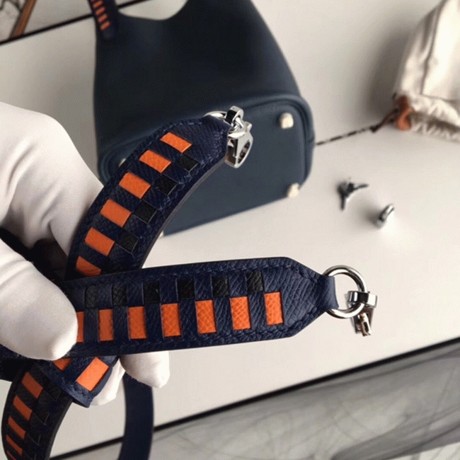 Navy blue fake Hermes Picotin Lock 22cm handbag with braided handles angle 2