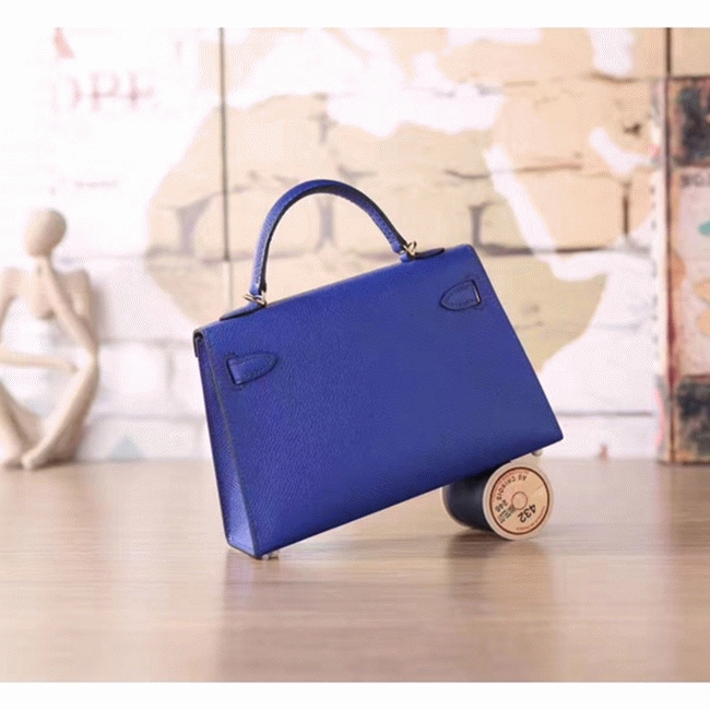 Electric Blue Epsom Fake Hermes Kelly 20cm Statement Bag angle 4
