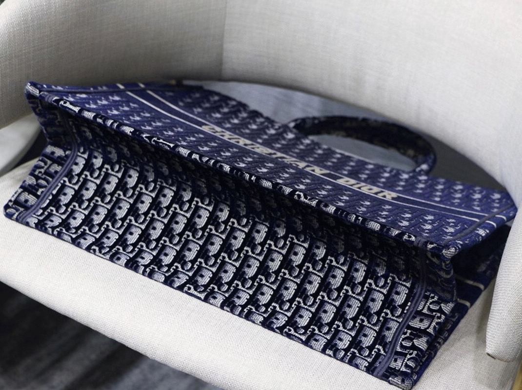 Dior Large Book Tote Bag Replica in Blue Oblique Embroidered Velvet angle 3