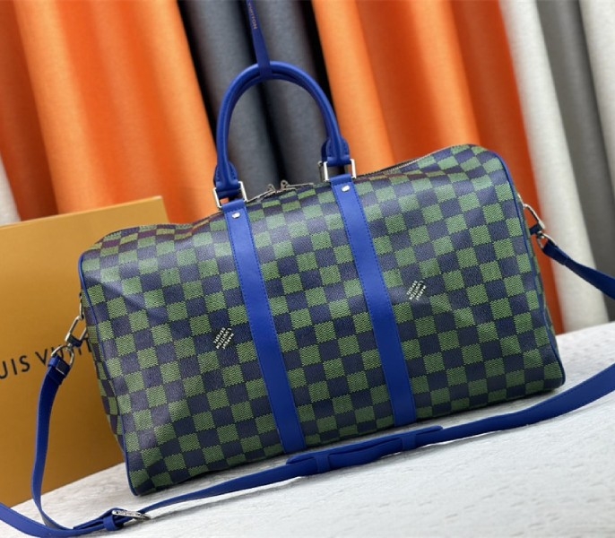 Louis Vuitton Damier Heritage Canvas Keepall Bandouliere 45 In Blue Green angle 3