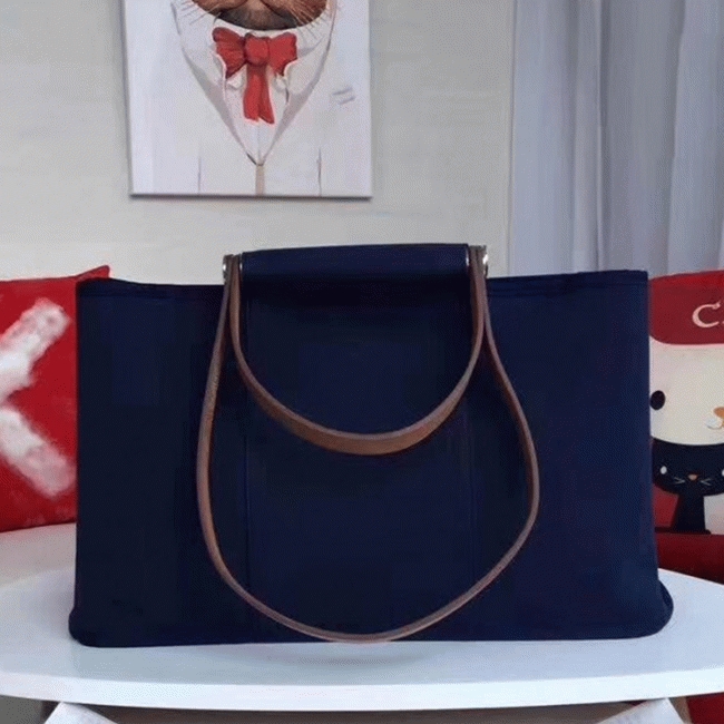 Dark Blue Canvas Knockoff Hermes Cabag Elan Casual Tote