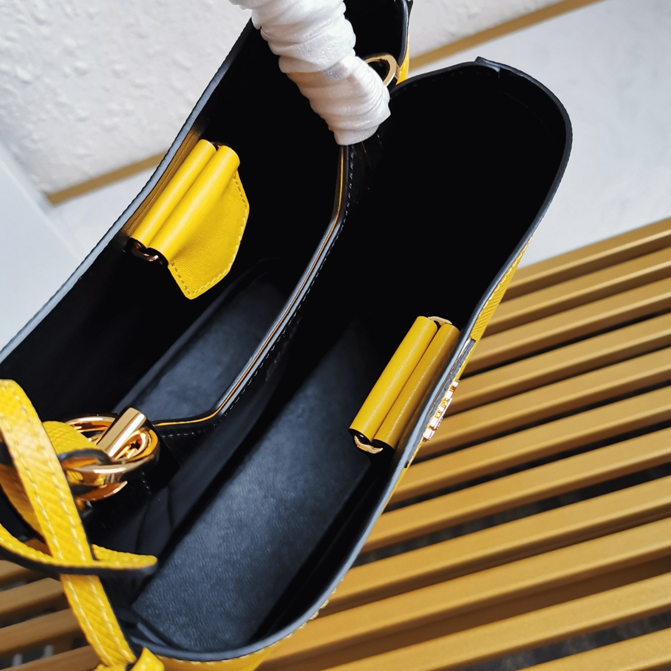 Yellow Prada Medium Panier Bag Fake angle 5