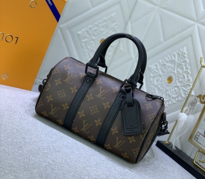 Louis Vuitton Monogram Canvas Keepall Bandouliere 25 In Black angle 2