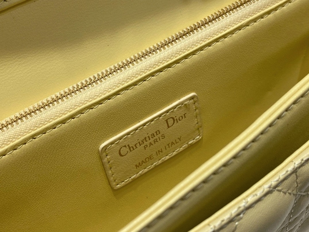Dior Miss Dior Top Handle Bag Knockoff in Pastel Yellow Cannage Lambskin angle 5