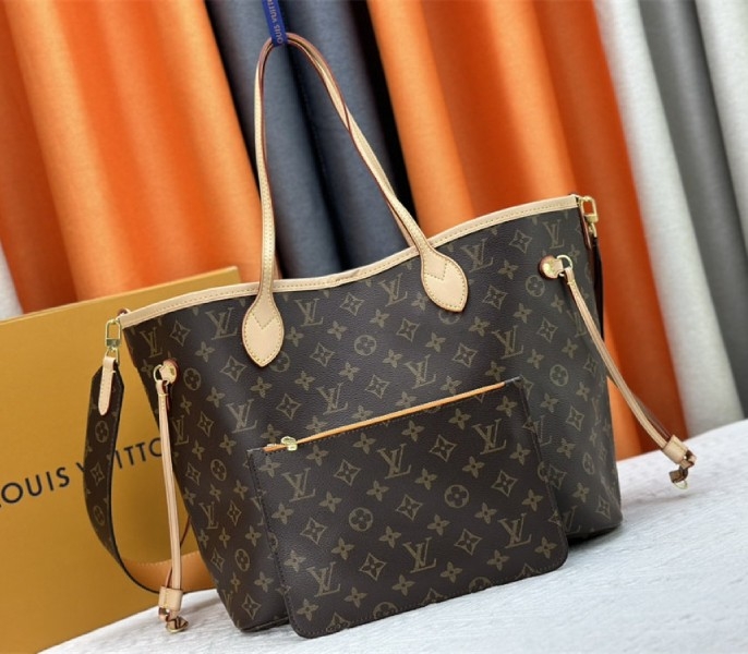 Louis Vuitton Neverfull Bandouliere Inside Out MM Tote In Monogram Canvas And Jaune Safran Textile angle 3