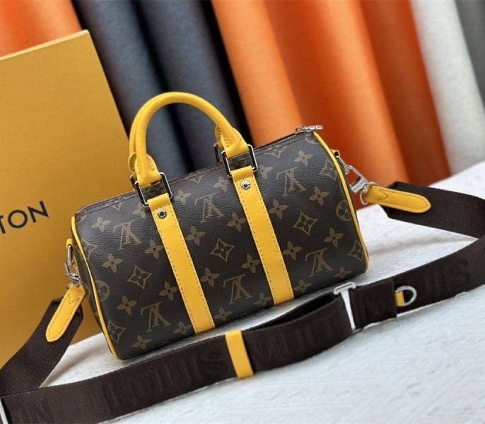 Louis Vuitton Monogram Macassar Canvas Keepall Bandouliere 25 In Safran Yellow angle 4