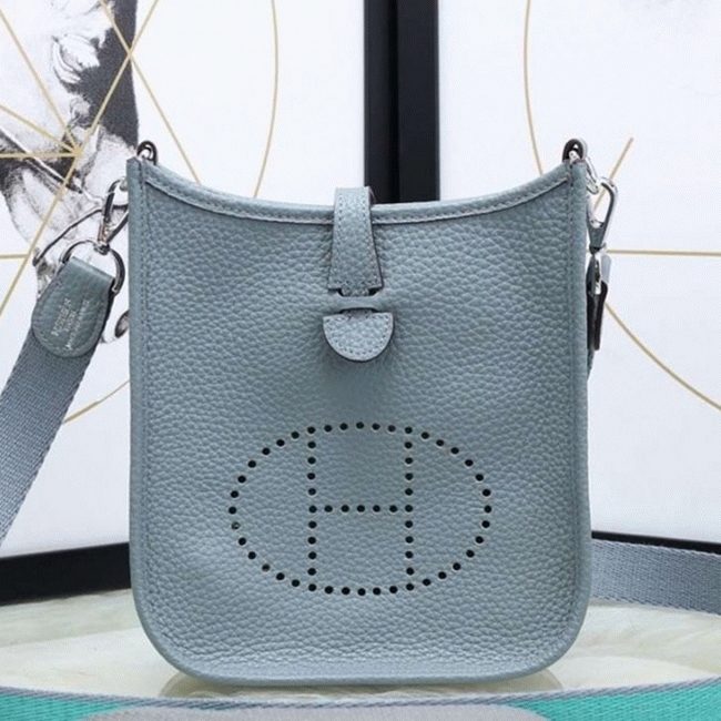 Blue Lin Color Fake Hermes Evelyne II TPM Compact Bag